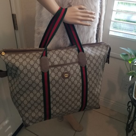 Vintage Gucci Supreme GG Extra Large Coated Canvas/ Leather Travel Bag - Picture 1 of 14